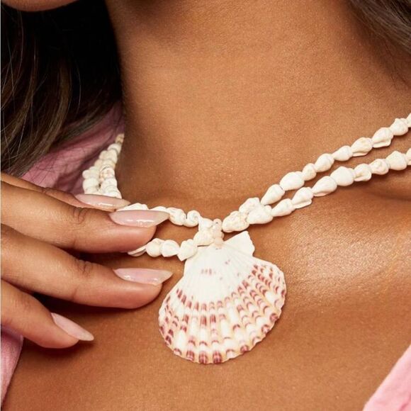 White and Pink Shell Necklace N908 - Picture 2 of 6